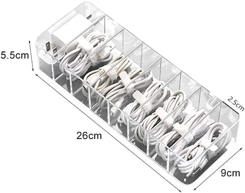 Plastic Cable Management Box, White Cable Management Box with 10 Wire Ties, Clear Power Cord Organizer