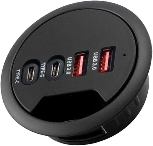 Grommet Desk-Fit USB 3.0 Hub, 2 Port Type A & 2 Port Type C, Compatible Charging and Data Transmission