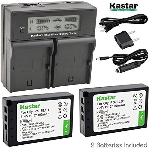 Kastar LCD Dual Fast Charger & 2 x Battery for Olympus BLS-1, PS-BLS1, E-400, E-410, E-420, E-450, E-600