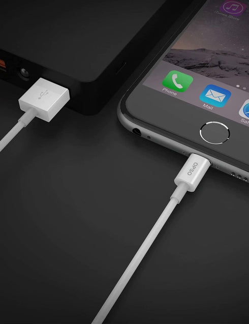 OPSO 3.3ft MFi Certified Lightning Cable - USB A to Lightning, Compatible with iPhone 14/13/12/11/XS/XR/8/7/6, White