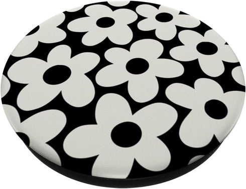 Cute Black White Aesthetic Flowers Floral Retro Daisy Women PopSockets Standard PopGrip