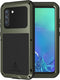 LOVE MEI Military Rugged Case for Samsung Galaxy S21 FE 5G, Shockproof Dustproof Hybrid Metal Silicone Gel Cover with