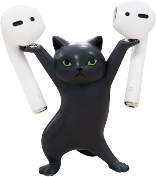 Cute Stuff Home Decor Fun Kitty Decoration, Magnetic Dance Cat AirPod Holder for Apple AirPods 1&2 3 Pro (Black)