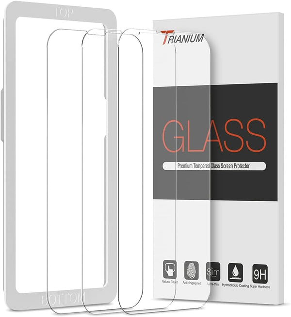 Trianium 3 Pack Tempered Glass Screen Protector for iPhone 13/13 Pro (2021) with Alignment Case Tool Included.