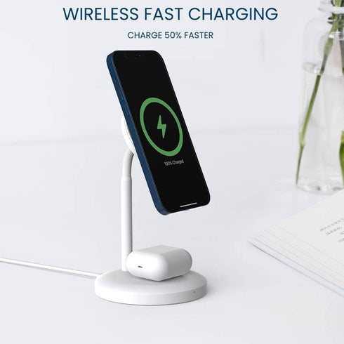 Techsmarter 2-in-1 Magnetic Wireless Charging Stand with 20W USB-C Wall Charger & 5ft USB-C Cable for iPhone 12/13/14