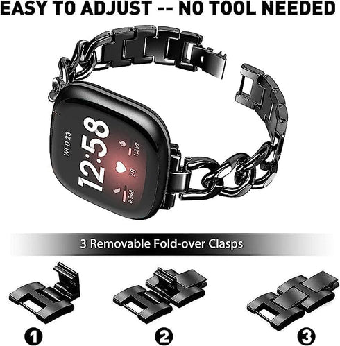 Silm Band Compatible with Fitbit Versa 4/Fitbit Sense 2 Band Cute Women, Bling Jewelry Metal Strap Replacement Compatible for Fitbit Sense/Versa 3 Women