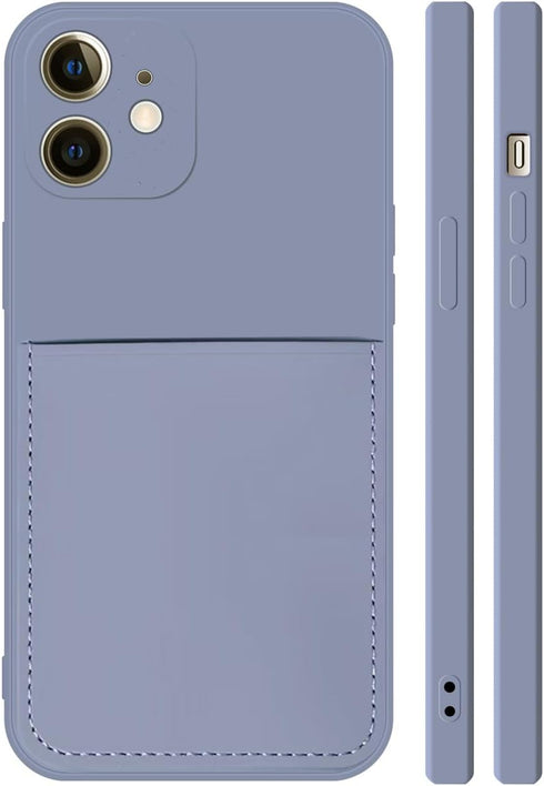Ultra Slim Liquid Silicon Gel Case for iPhone 12 Mini 5.4" 2020, Lavender Grey, with Card Holder Sleeves Slot