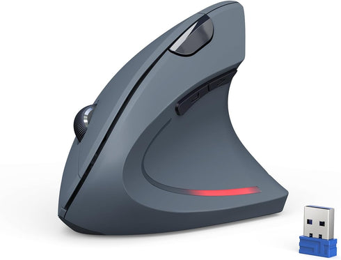 TECKNET Ergonomic Wireless Mouse - 4800 DPI Silent Mouse with 5 Adjustable DPI, 2.4G Vertical Mouse, Grey