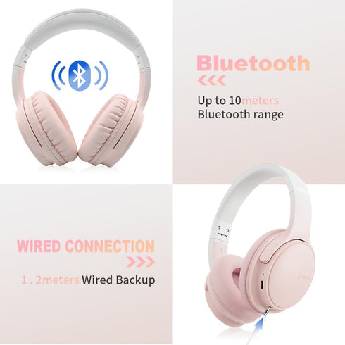 SLuB Wireless Headphones Over Ear, Foldable Bluetooth Headset, HD Stereo Sound, Built-in HD Microphone, 30H Playtime, Suitable for Mobile Phones, Computers, TVs, Games, Outdoors, Offices (Pink)