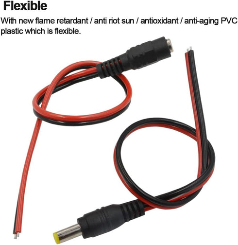 MILAPEAK 10 Pairs DC Power Pigtail Cable 12V 5A Male & Female + 10 Pairs DC Power Jack Plug Adapter Barrel Connector.