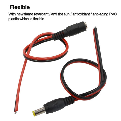 MILAPEAK 18AWG 43x2pcs Copper Strands 20 Pairs DC Power Pigtail Cable, 12V 5A Male & Female Barrel Connectors
