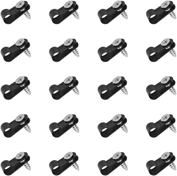 Zucosue 100 PCS Wiring Harness P-Style Mounting Clips, Cable Clamp R-Type, Nylon Screw