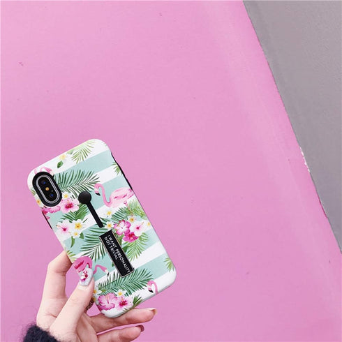 Compatible with iPhone XR Case, 3D Embossed Pink Flowers Gray Shell Design, Rugged Shockproof Case (Flamingo)