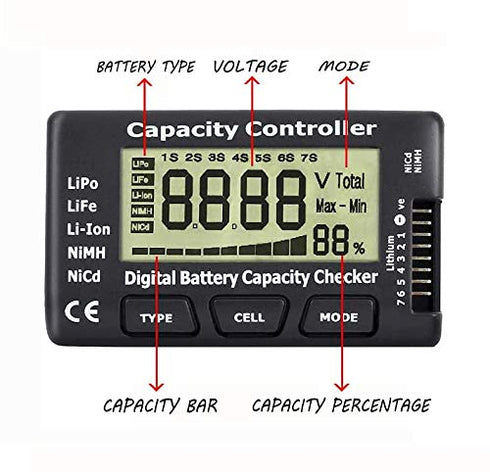 Cellmeter 7 Digital Battery Capacity Checker, Controller Tester for LiPo Li-ion NiMH Nicd Battery