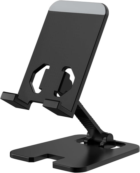 Amzpas Adjustable Cell Phone Stand Metal, Foldable Desktop Cellphone Stand with Anti-Slip Base