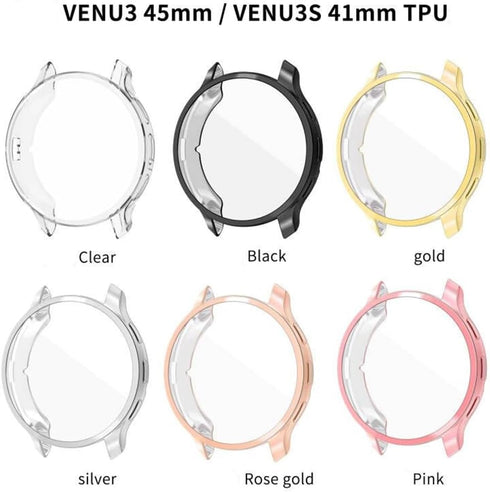 Waterproof Protective Case for Garmin Venu 3S 41mm / Venu 3 45mm, Soft TPU Plated Scratch-Proof Cover (41mm, Silver)
