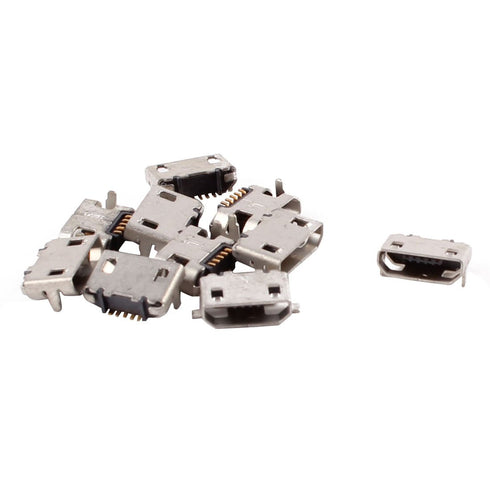 uxcell 10 Pcs USB Standard Micro Type B Female Jack 5 Pin, Metal Charging Port Socket Angle Dip Repair Replacement Parts