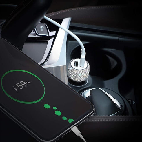 Dual USB Car Charger, 5V/2.4A Bling Fast Charge Dual Port Adapter, Compatible with All Chargers
