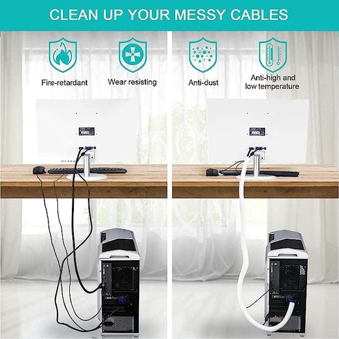 20ft - 1 inch White Cable Sleeve, Cable Organizer for Desk PC, Wire Protector Cover for Home Office