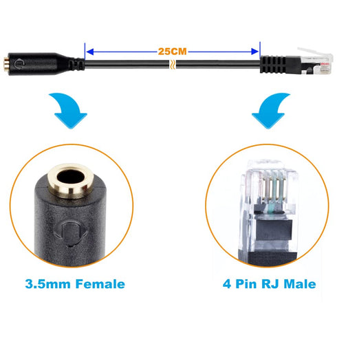 Headset Adapter Cable 3.5mm Smartphone Headset to RJ9/RJ10 for Cisco 7940 7970 7960 6900 8900