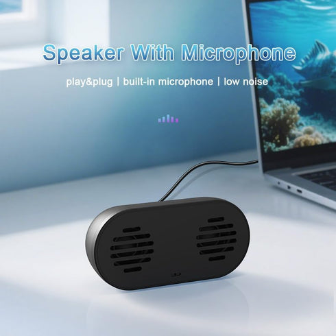 HONKYOB Speaker,360 USB Computer Speaker with Built-in Microphone, Mini Soundbar Speaker for Desktop Laptop PC, Plug