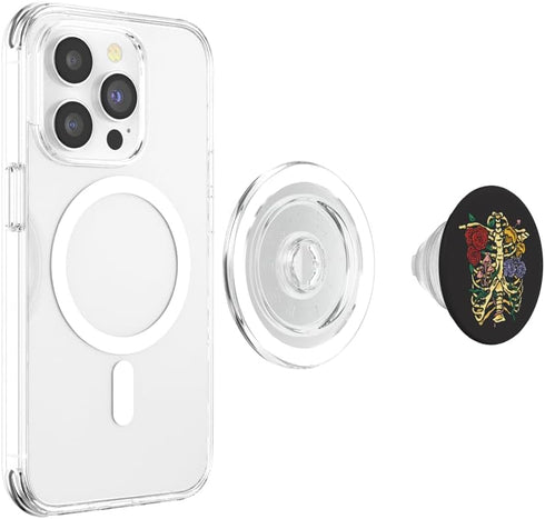 Skeleton Flowers and Mushrooms Illustration PopSockets PopGrip for MagSafe