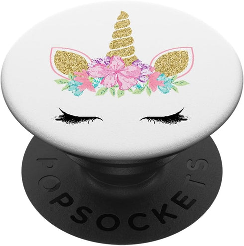 Cute Floral Unicorn Face on White PopSockets PopGrip - Swappable Grip for Phones & Tablets