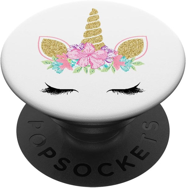 Cute Floral Unicorn Face on White PopSockets PopGrip - Swappable Grip for Phones & Tablets