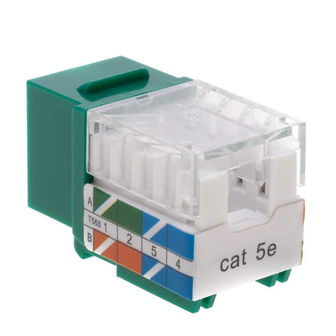 Cat5e Keystone Ethernet Wall Jack Punch Down UTP, 45-Degree Slim Profile Speed Termination, Green 45 Angled (5 Pack)
