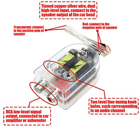 2 Pcs High to Low Speaker Impedance Converter, Audio Signal Adapter for Speaker Output to RCA Line Control
