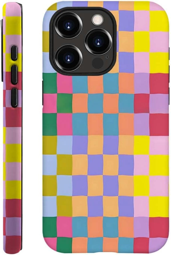 SEized Happy Colorful Checkerboard Case for iPhone 13 Pro, Durable Protection for Girl Women Boy Men