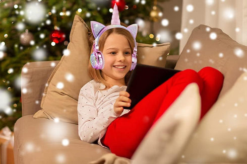 Kids Wireless Headphones - LED Light Up Bluetooth Unicorn Headphones with Microphone for School/Xmas/Online Study