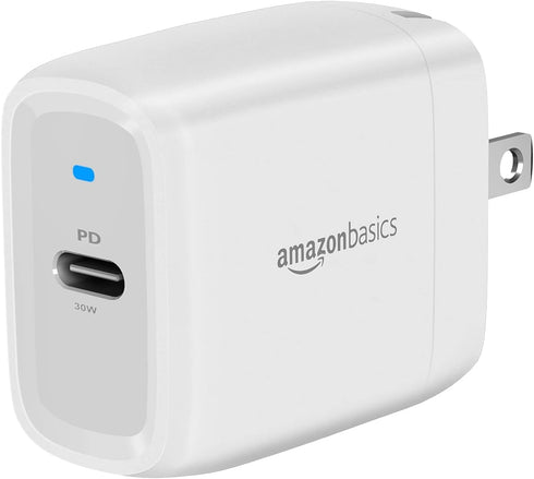 Amazon Basics 30W One-Port GaN USB-C Wall Charger - Power Delivery PD for Tablets & Phones (iPhone 15/14/13/12/11/X,