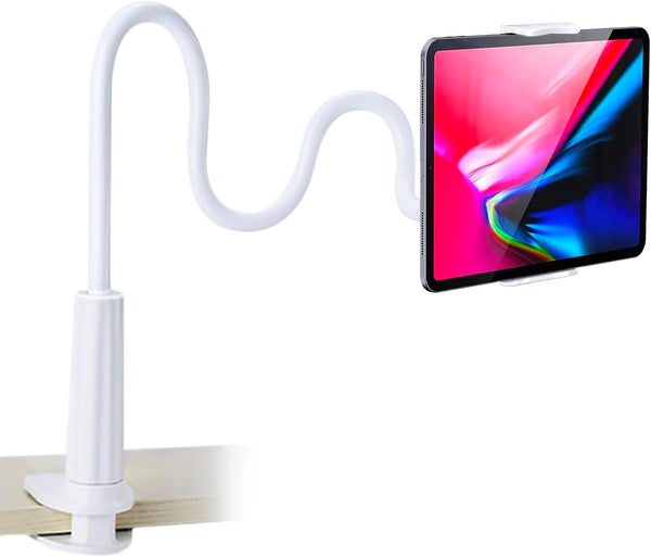 ZUSLAB Adjustable Universal Gooseneck Bed Lazy Holder Stand Mount - Flexible Arm 360 Mount Clip Bracket White