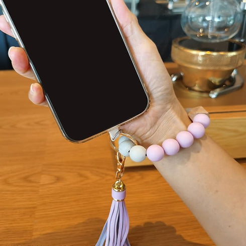 Boho Silicone Phone Wrist Strap, Cell Phone Lanyard Keychain with Universal Strap Holder Connector, Purple