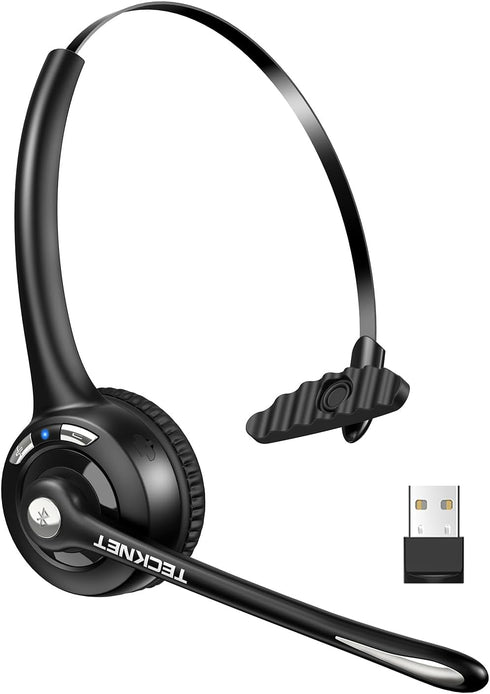 TECKNET Wireless Headset, Bluetooth Headphones with Noise Cancelling Microphone, Hands-Free for Cellphone/PC/Home