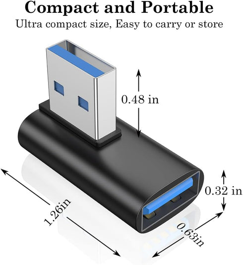 AuviPal 90 Degree USB 3.1 Adapter (2 Pack), Right and Left Angle USB A Male to Female Connector Extender