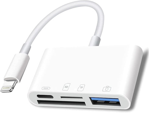 Lightning to SD Card Reader | 4 in 1 Memory Card Adapter for iPhone | USB Female OTG, Compatible with SD/TF Cards