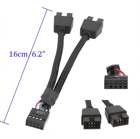 Motherboard USB 9Pin Header Cable, 9pin USB2.0 to Dual 9pin Extension Cable, Black
