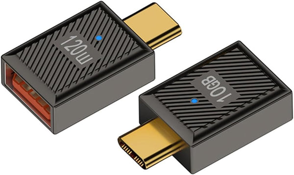 2 Pack Type C Male to USB 3.0 A Female Charger Converter, 10Gbps USB 3.1 Type C to USB A OTG 120W Fast Charging for