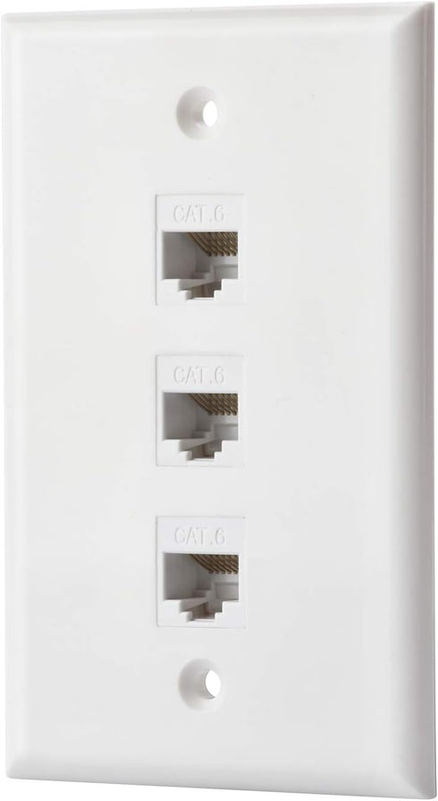 IBL White Cat6 Keystone Ethernet Wall Plate Female to Female - 3 Port
