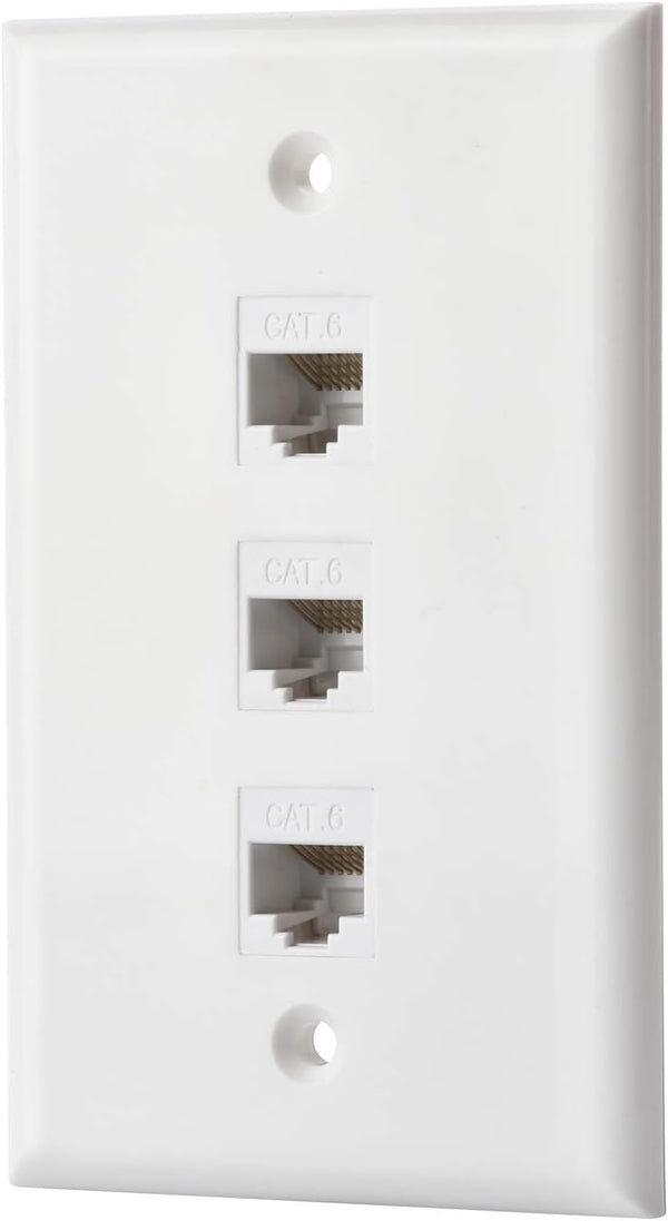 IBL White Cat6 Keystone Ethernet Wall Plate Female to Female - 3 Port
