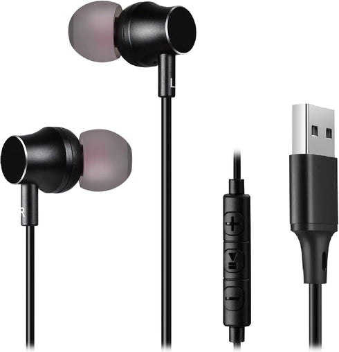 USB Earbuds for Computer - in-Ear USB Headphones with Microphone & 1.8M Long Cord, USB-A Headset Compatible