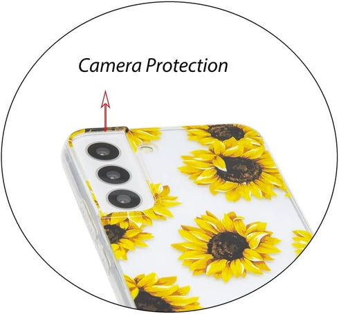 Phone Case for Galaxy S22, Clear Sunflower Pattern Cute Floral Soft TPU Back Cover, 6.1 Inch
