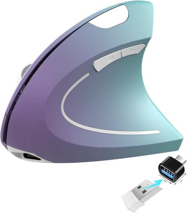 Vassink Ergonomic Wireless Rechargeable Mouse, USB A+Type C(2in 1) Connection, 800/1200/1600 DPI, 6