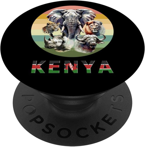 Kenya Big 5 Watercolor on Retro Sunset, PopSockets Standard PopGrip for Kenya Fans