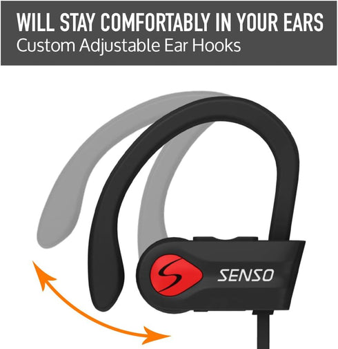 Senso Bluetooth Headphones, Wireless Sports Earphones w/Mic, IPX7 Waterproof, HD Stereo Sweatproof Earbuds for Gym