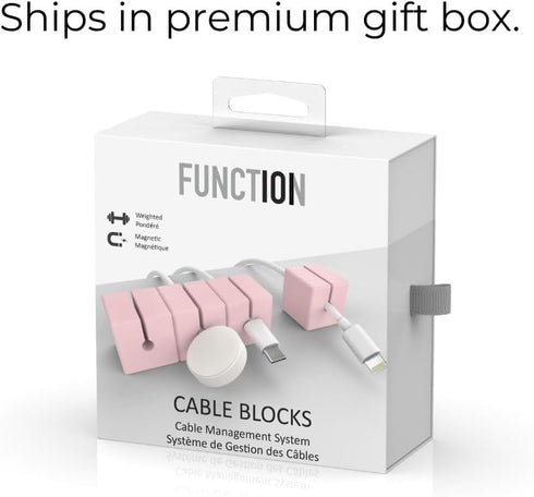 Function101 4 Pack Cable Blocks | Pink | Magnetic Weighted Silicone Cord Organizer for Desk, Home, Office, Nightstand |