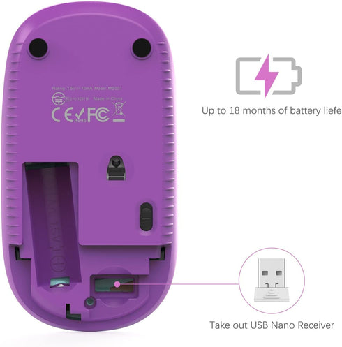 VssoPlor Wireless Mouse, 2.4G Slim Portable Computer Mice with Nano Receiver for Notebook, PC, Laptop (Gradient Purple)