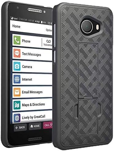 Nakedcellphone Case for Jitterbug Smart2, Black Tread Slim Ribbed Rubberized Hard Shell Cover with Kickstand